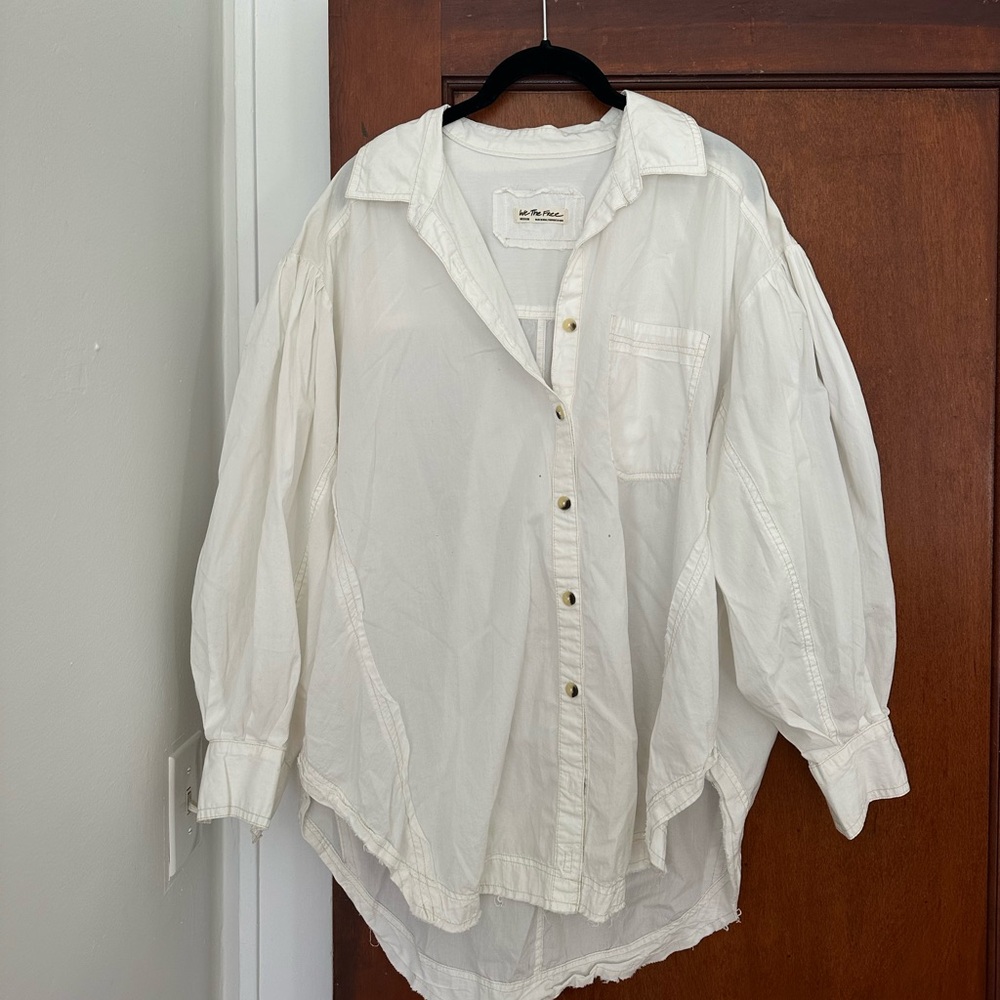 Free People White Happy Hour Poplin Shirt